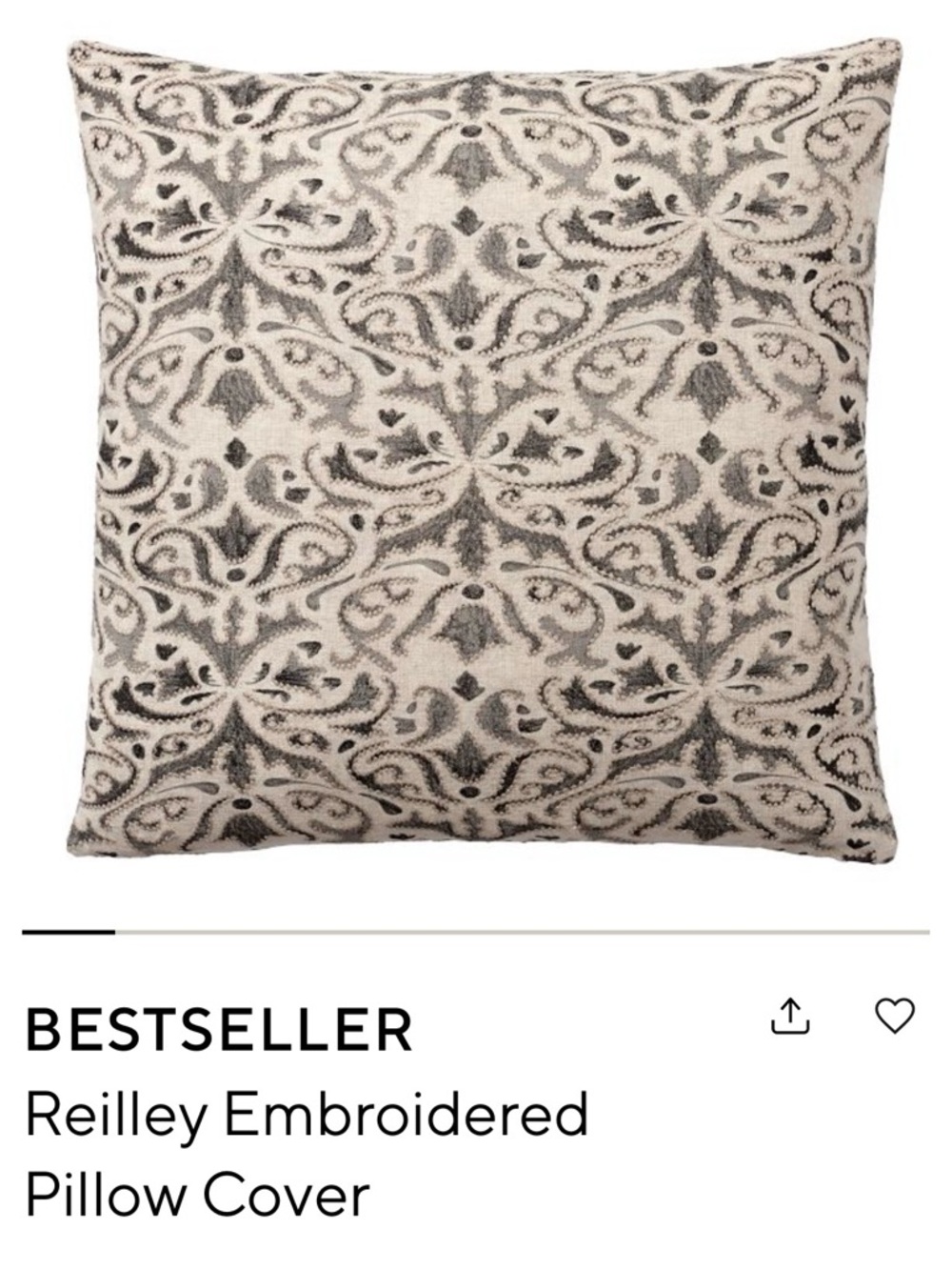 Pottery Barn Reilley Embroidered Pillow Cover - Cream and Gray